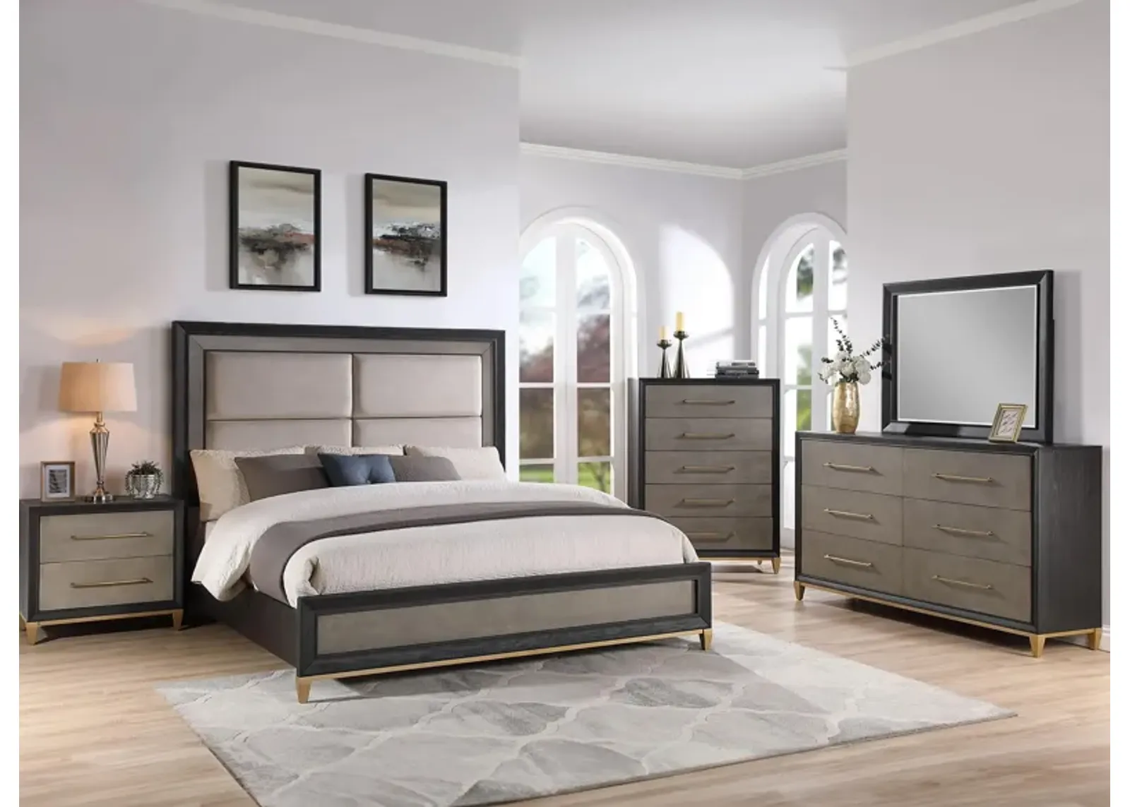 Payson 5-pc. Bedroom Set in Charcoal Black/Light Khaki by Crown Mark