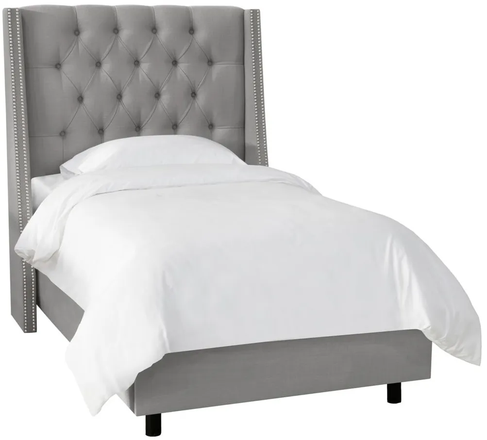 Milton Wingback Bed in Linen Gray by Skyline
