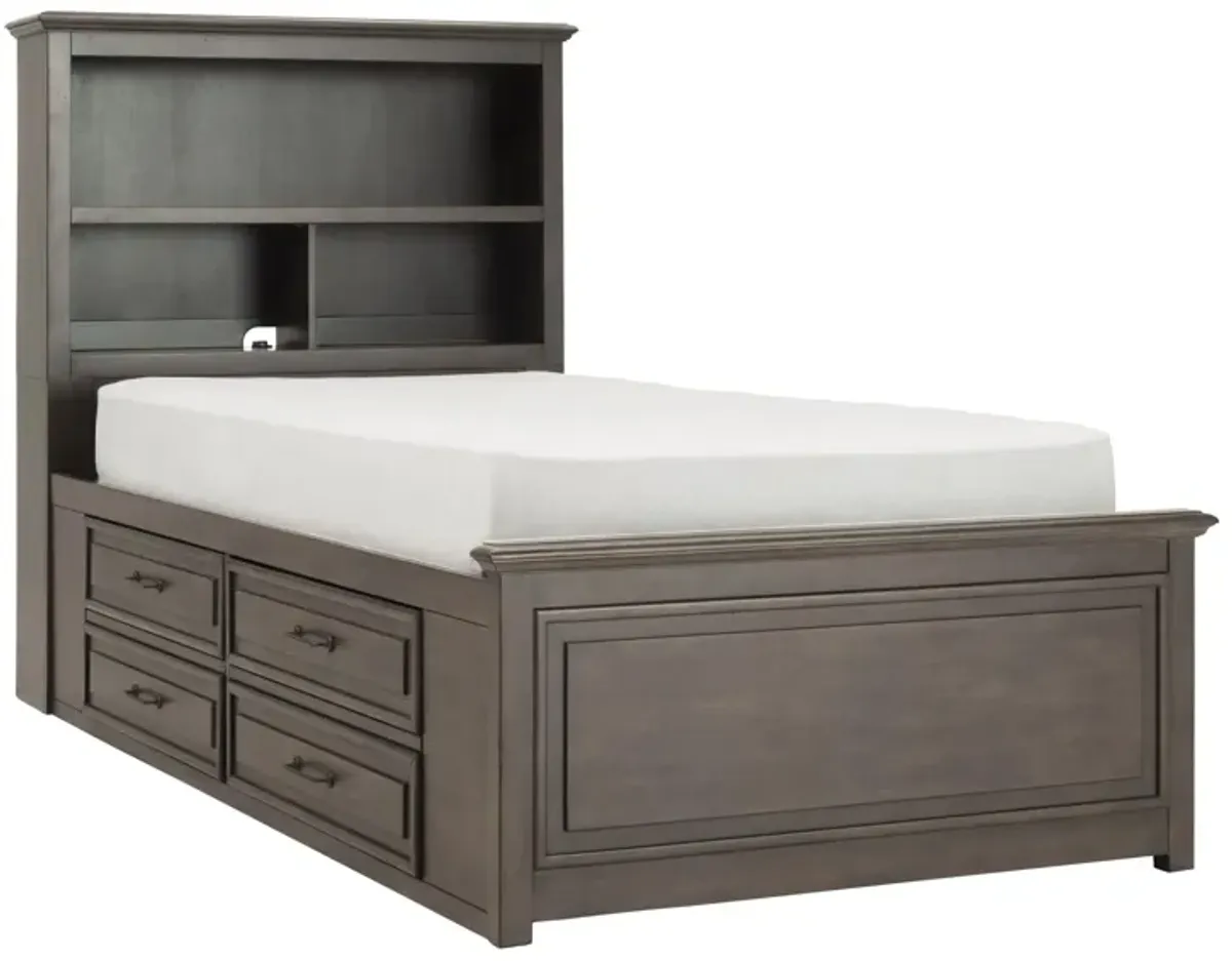 Kieran Platform Bookcase Bed w/ 2-Side Storage in Driftwood Gray by Bellanest