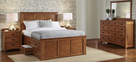 Mission Hill 4-pc. Bedroom Set w/Storage Bed in Harvest by A-America