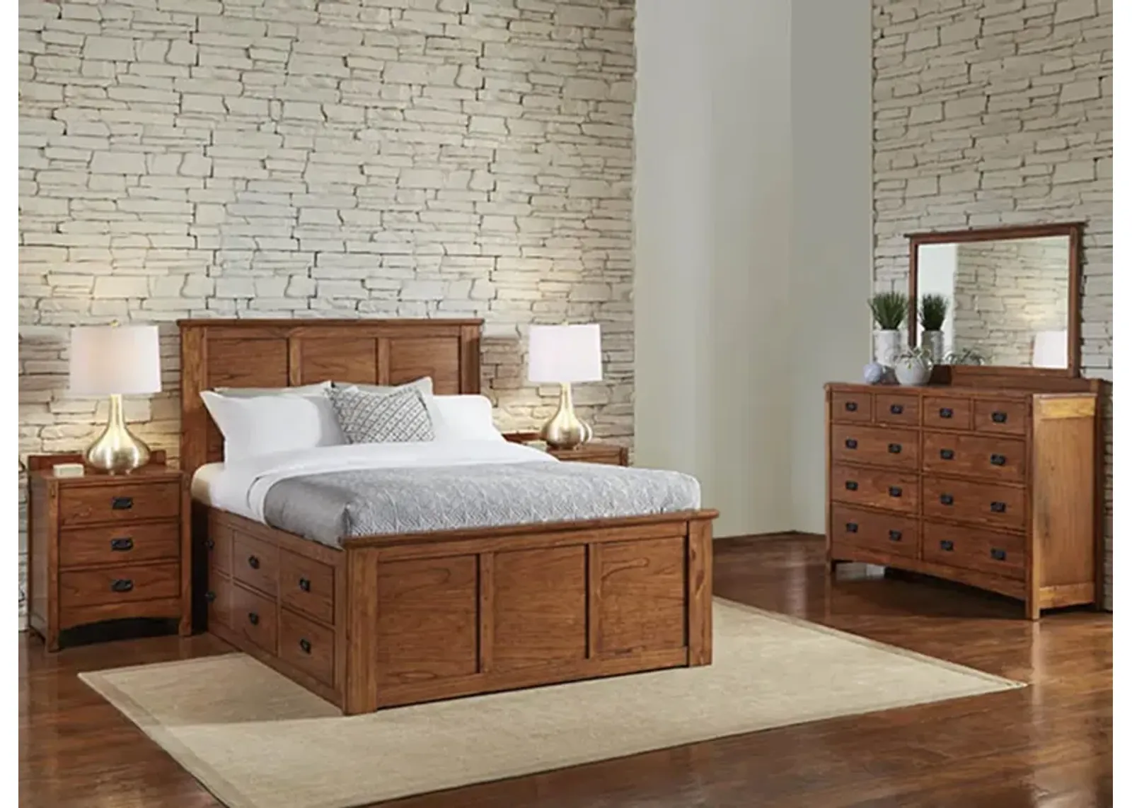 Mission Hill 4-pc. Bedroom Set w/Storage Bed in Harvest by A-America