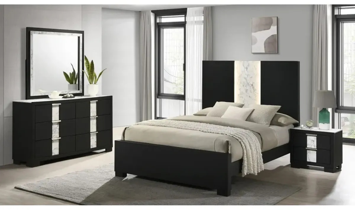 Rangley 4-pc. Bedroom Set in Black/Faux Marble by Crown Mark