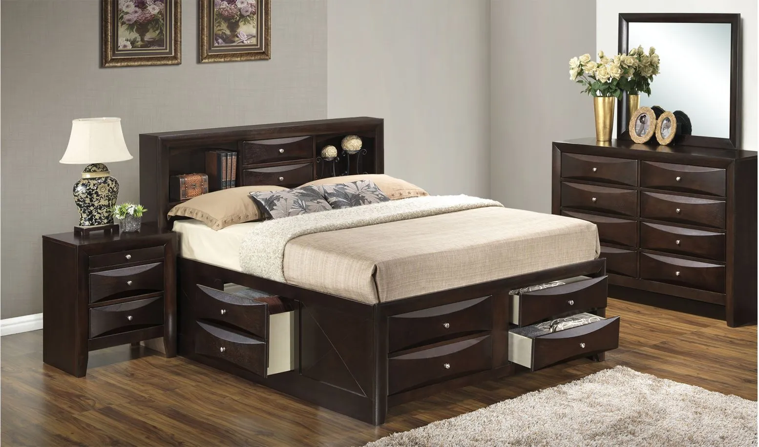 Marilla 4-piece Captain's Bedroom Set in Cappuccino by Glory Furniture