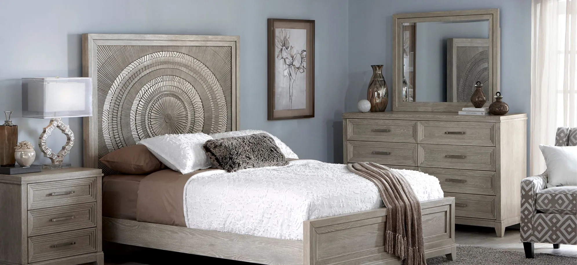 Montara 4-pc. Bedroom Set in Washed Taupe Silver Champagne by Liberty Furniture