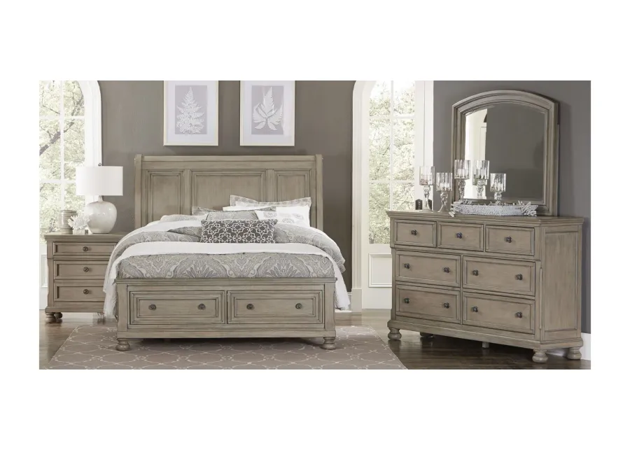 Donegan 4-Pc. Sleigh Platform Storage Bedroom Set in Wire-Brushed Gray by Homelegance