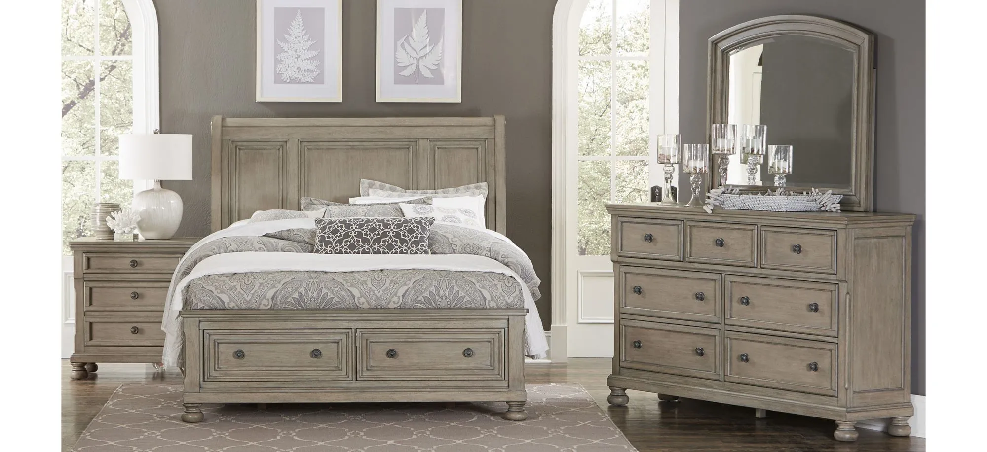 Donegan 4-Pc. Sleigh Platform Storage Bedroom Set in Wire-Brushed Gray by Homelegance