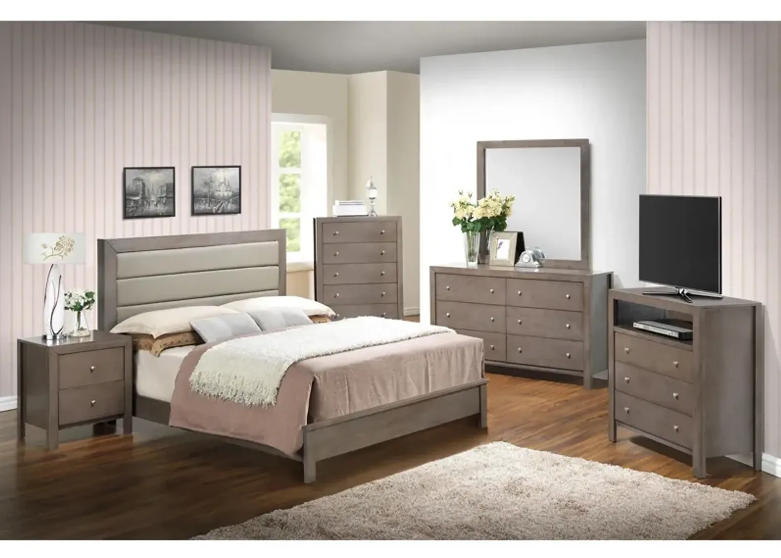 Burlington 4-pc. Upholstered Bedroom Set in Gray by Glory Furniture