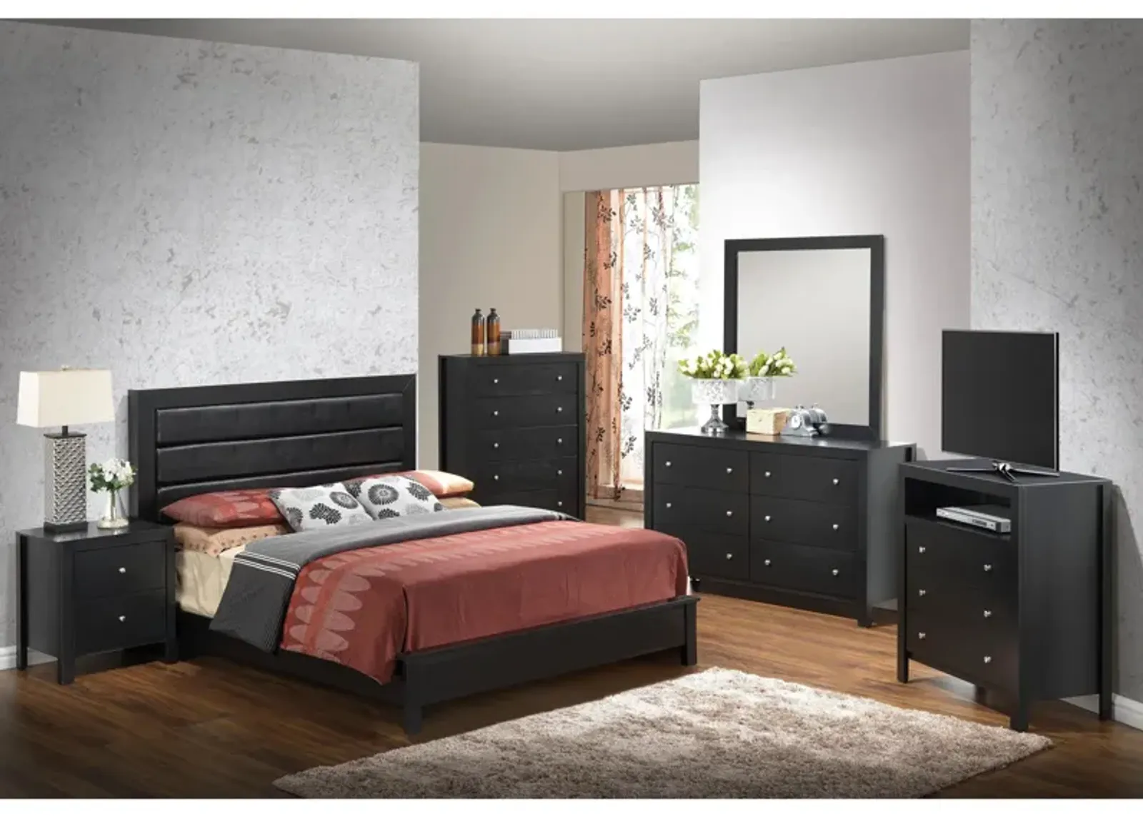 Burlington 4-pc. Upholstered Bedroom Set in Black by Glory Furniture