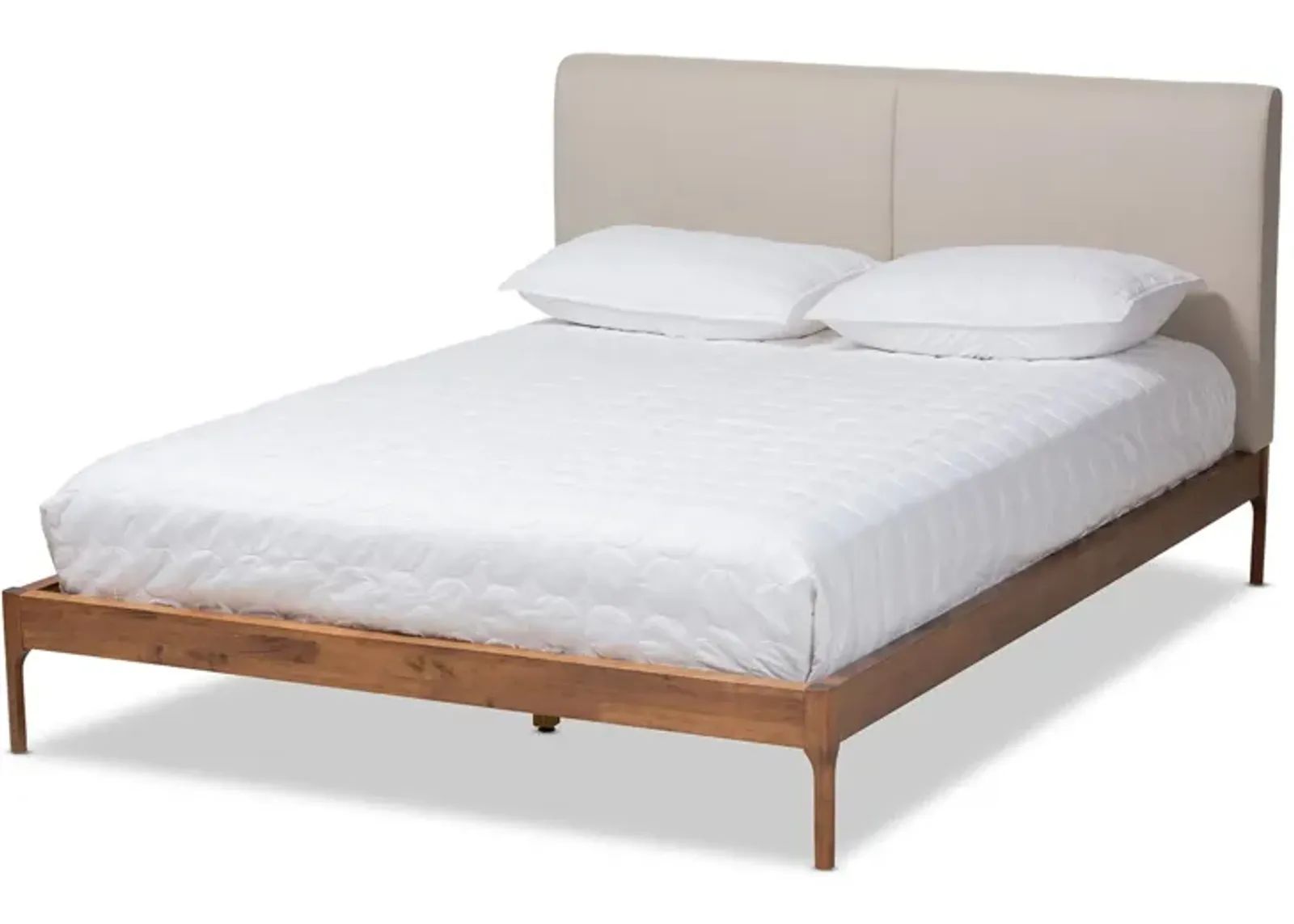 Aveneil Mid-Century Queen Size Platform Bed in Beige/Walnut Brown by Wholesale Interiors