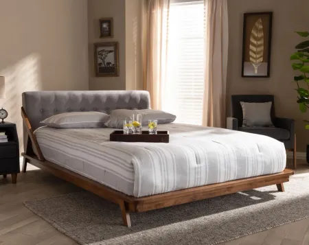 Sante Mid-Century Queen Size Platform Bed in Grey/Walnut Brown by Wholesale Interiors