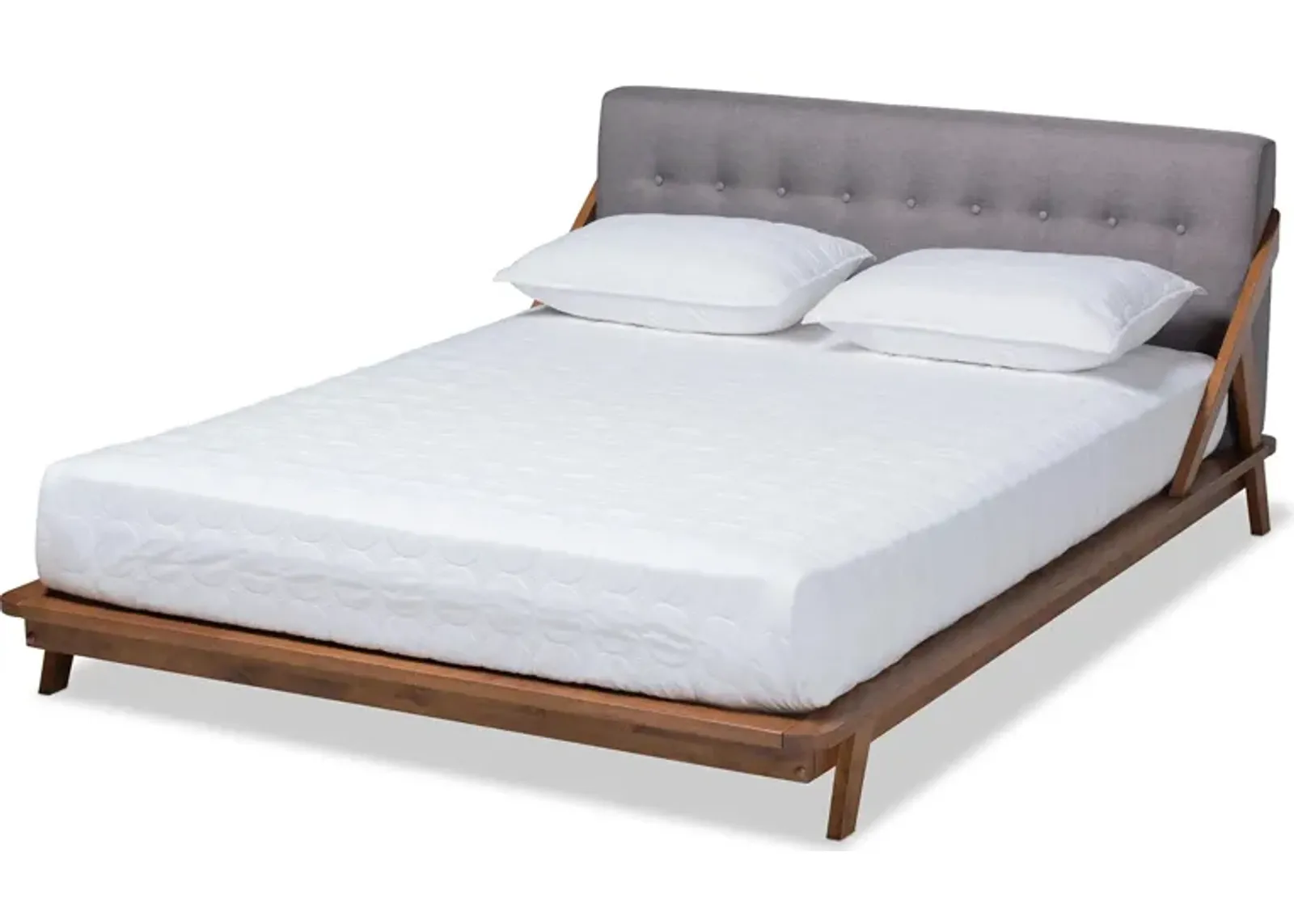 Sante Mid-Century Queen Size Platform Bed in Grey/Walnut Brown by Wholesale Interiors