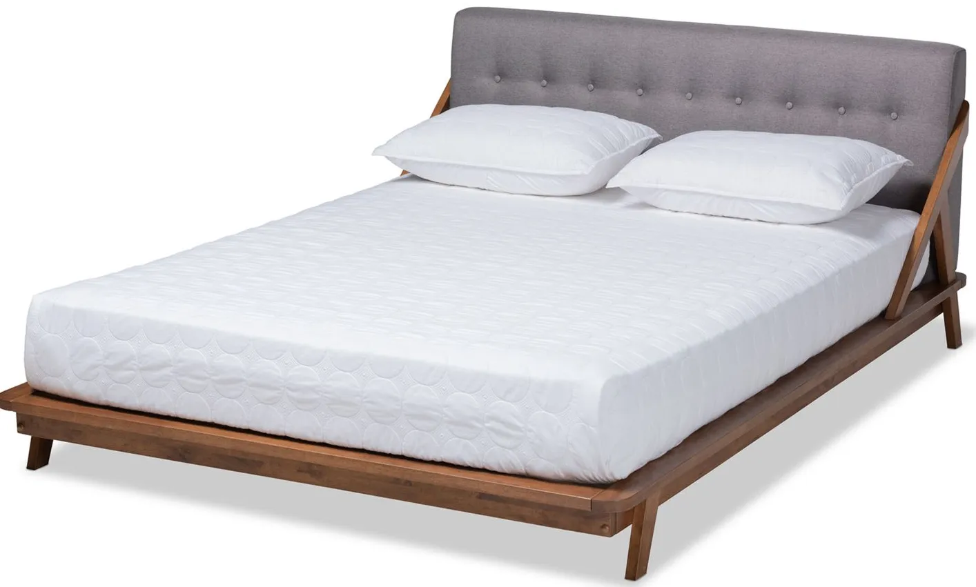 Sante Mid-Century Queen Size Platform Bed in Grey/Walnut Brown by Wholesale Interiors