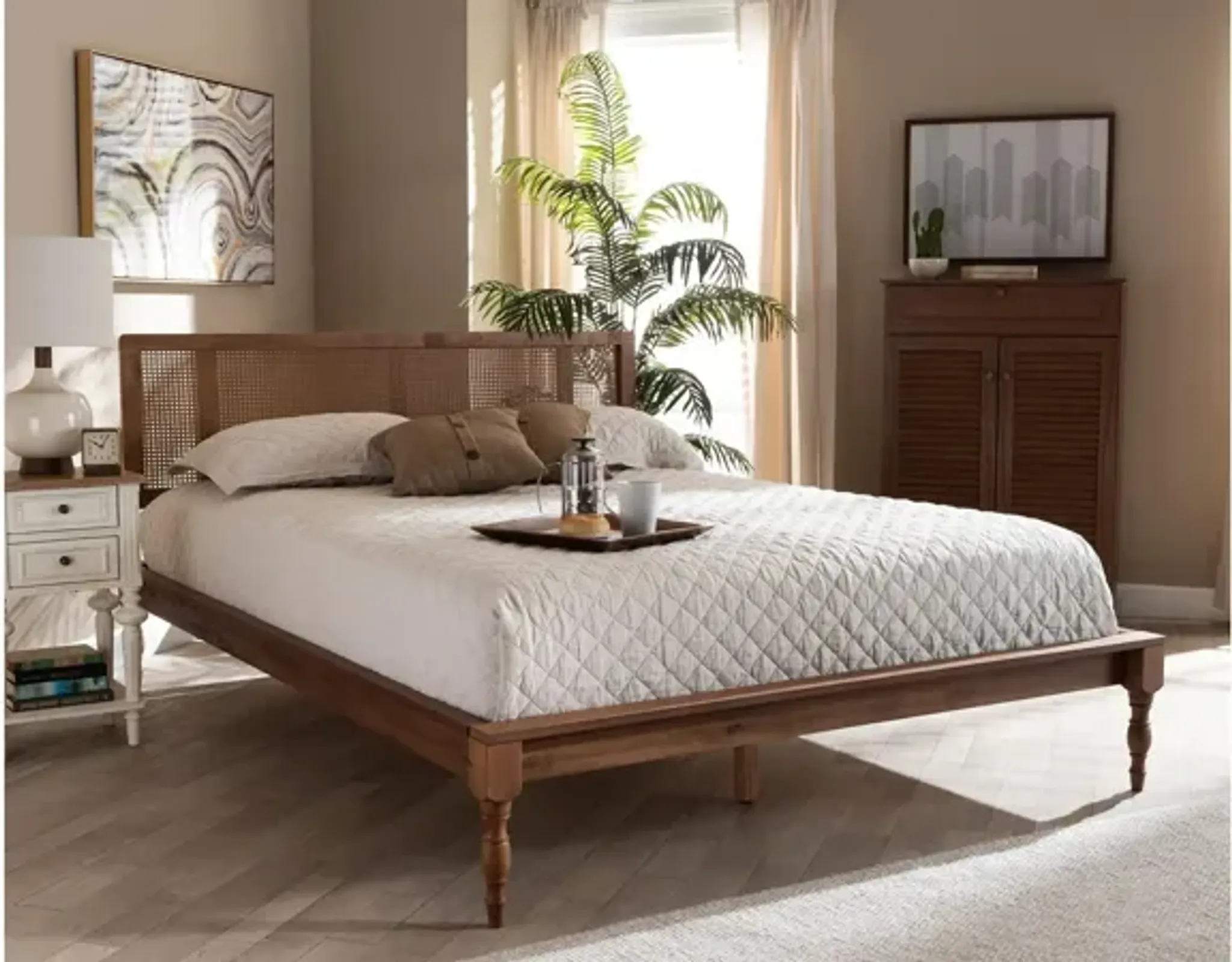 Romy Vintage Queen Size Platform Bed In Ash By Wholesale Interiors ...