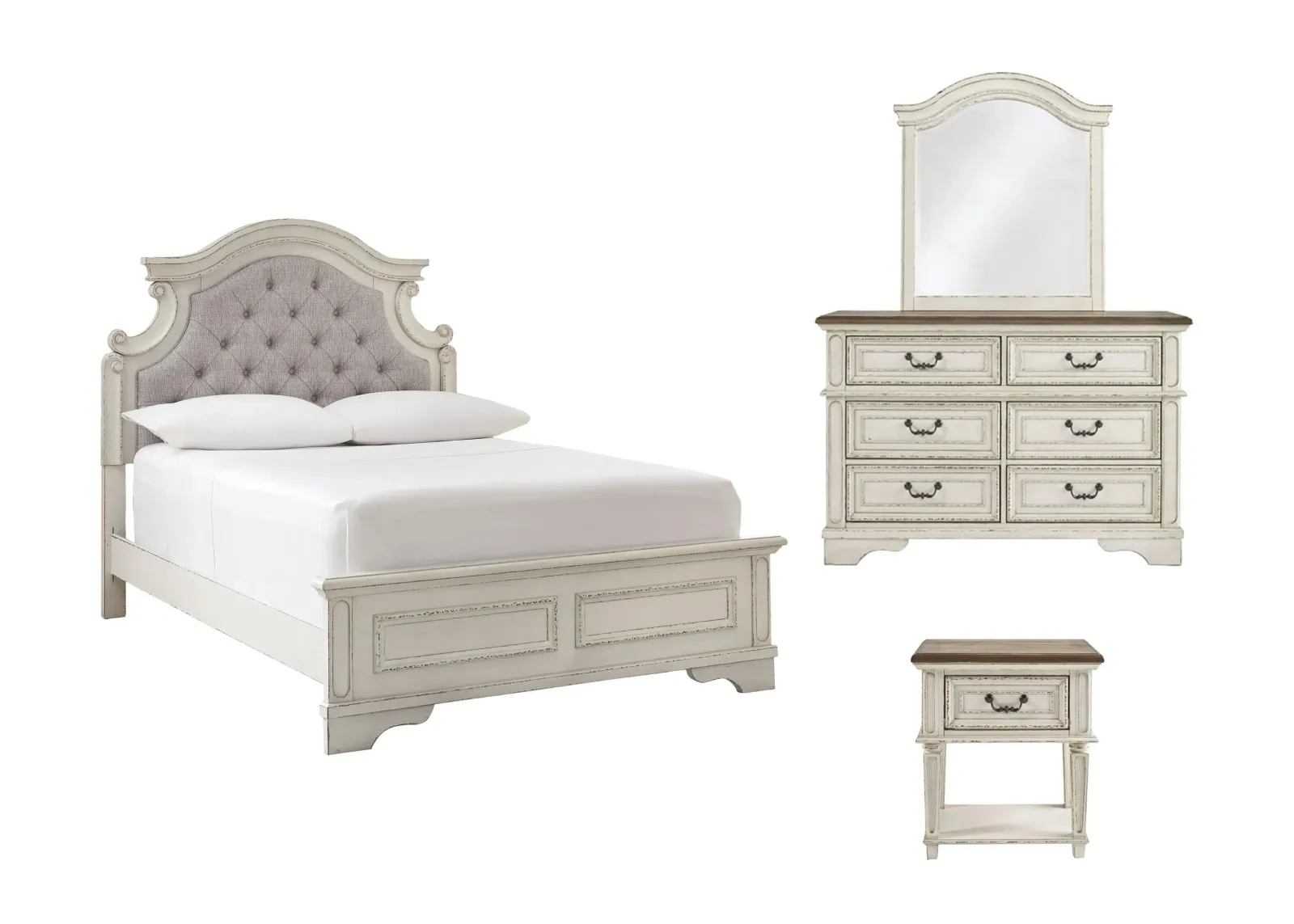 Libbie Upholstered Panel 4-pc. Bedroom Set in Chipped White by Ashley Furniture