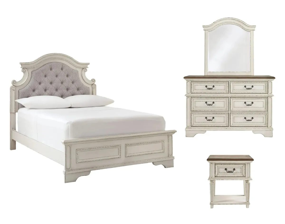 Libbie Upholstered Panel 4-pc. Bedroom Set in Chipped White by Ashley Furniture