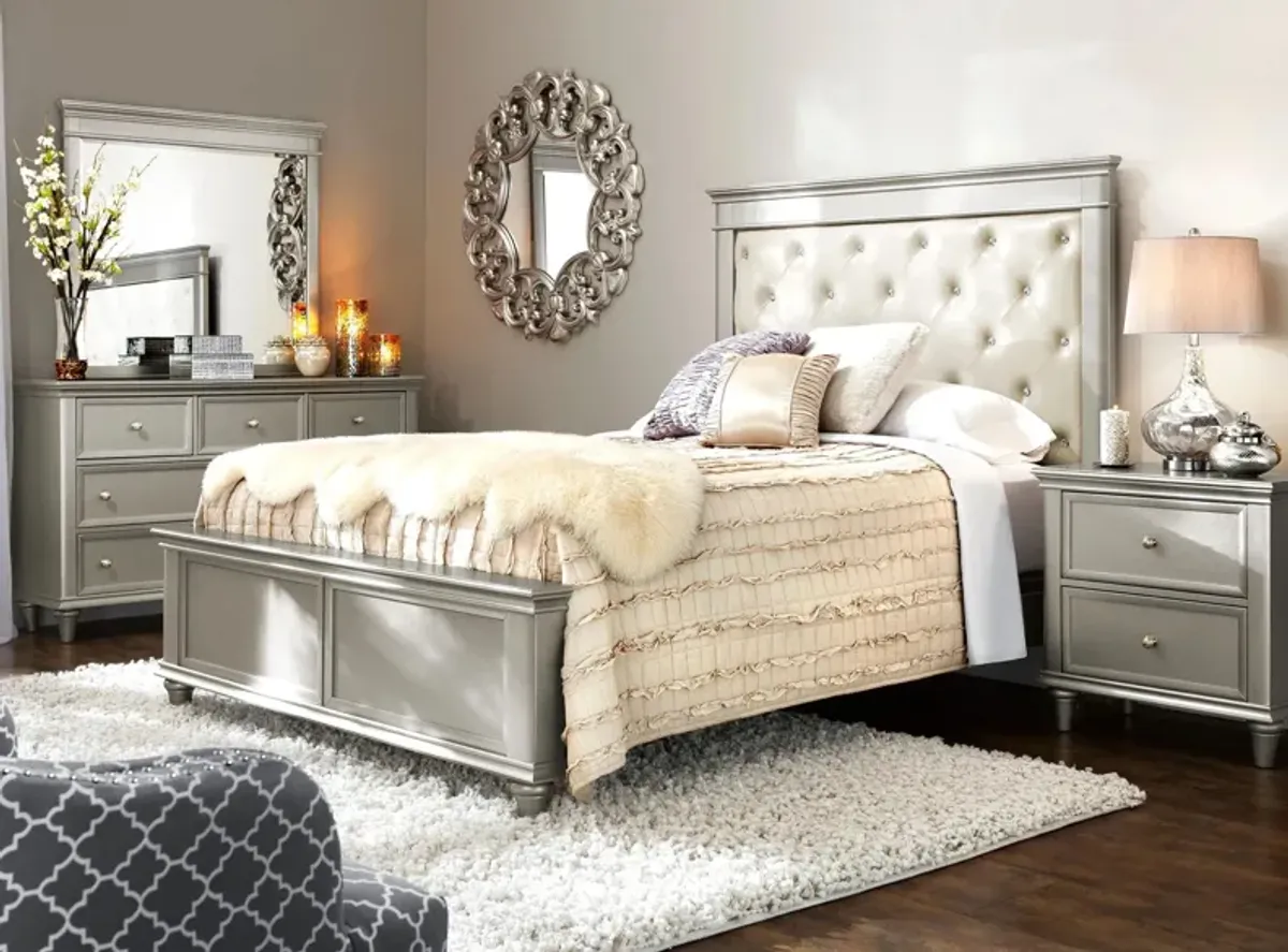 Tiffany 4-pc Upholstered Bedroom Set in Silver by Homelegance