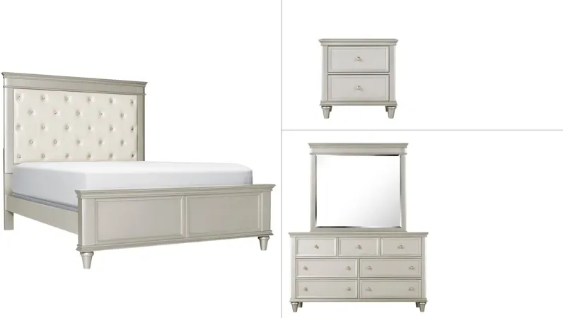 Tiffany 4-pc. Upholstered Bedroom Set in Silver by Homelegance