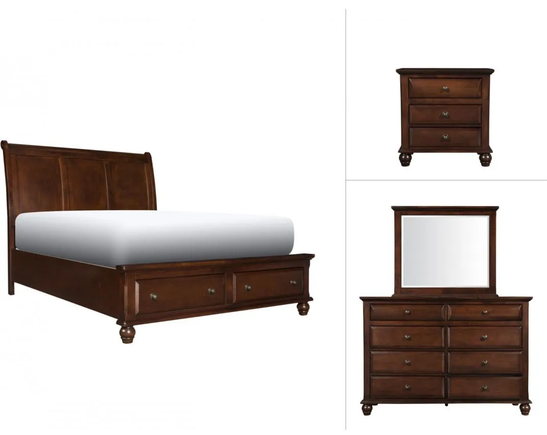 Clarion 4-pc. Platform Bedroom Set w/ Storage Bed in Brown Cherry by Bellanest