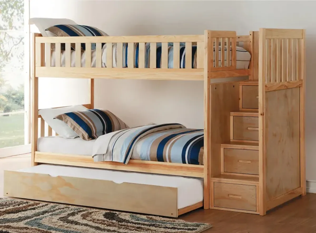 Carissa Bunk Bed With Trundle & Storage Staircase in Natural by Homelegance