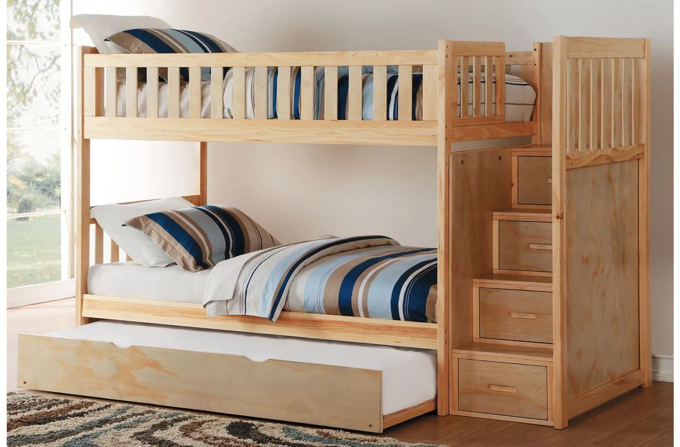 Carissa Bunk Bed with Trundle & Storage Staircase
