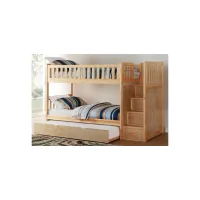 Carissa Bunk Bed with Trundle & Storage Staircase in Natural by Homelegance