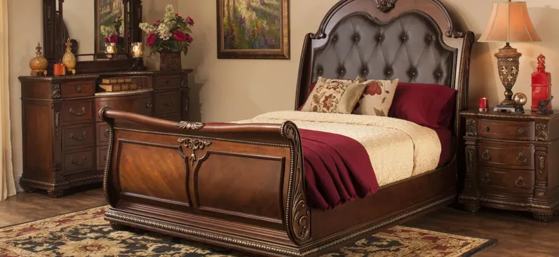 Wilshire Sleigh Bed in Brown / Cherry by Davis Intl.