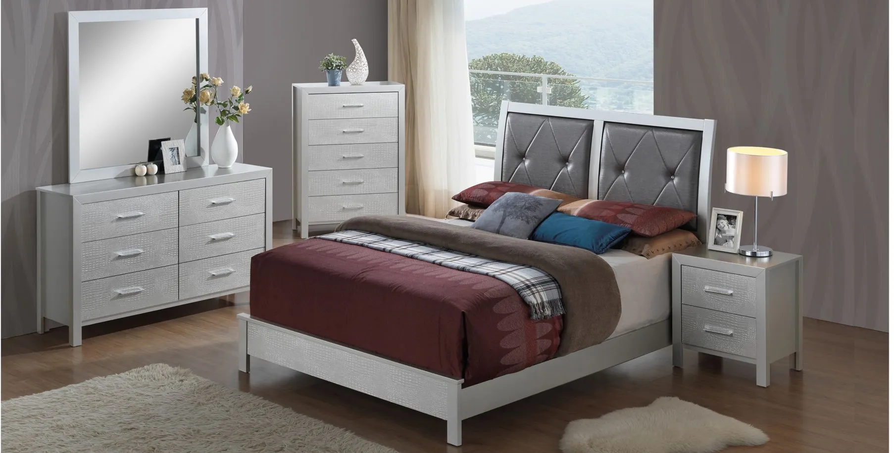 Glades Upholstered Bed in Silver Champagne by Glory Furniture