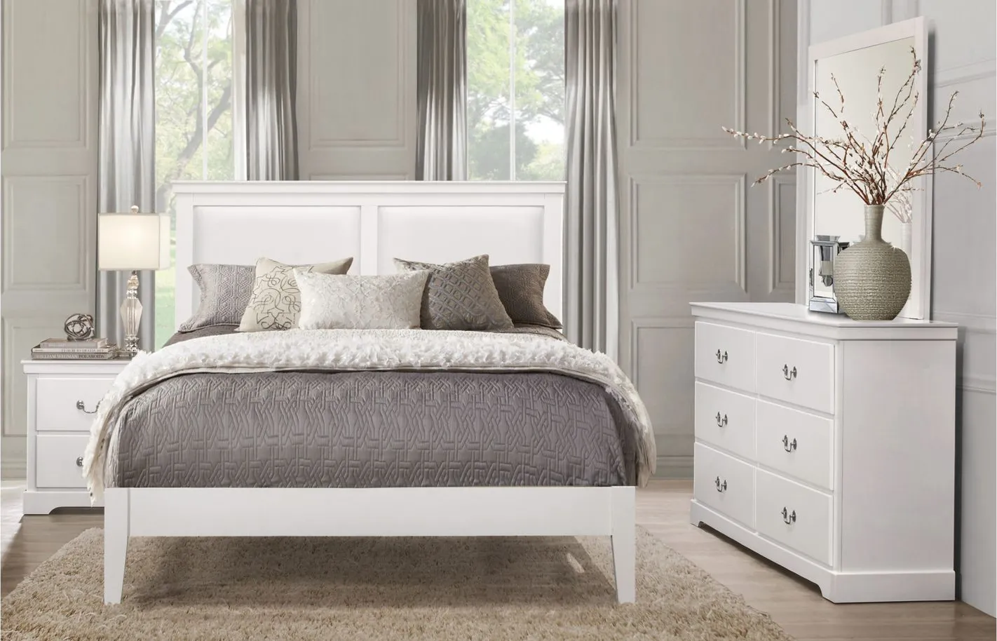 Place 4-pc. Upholstered Bedroom Set in White by Homelegance
