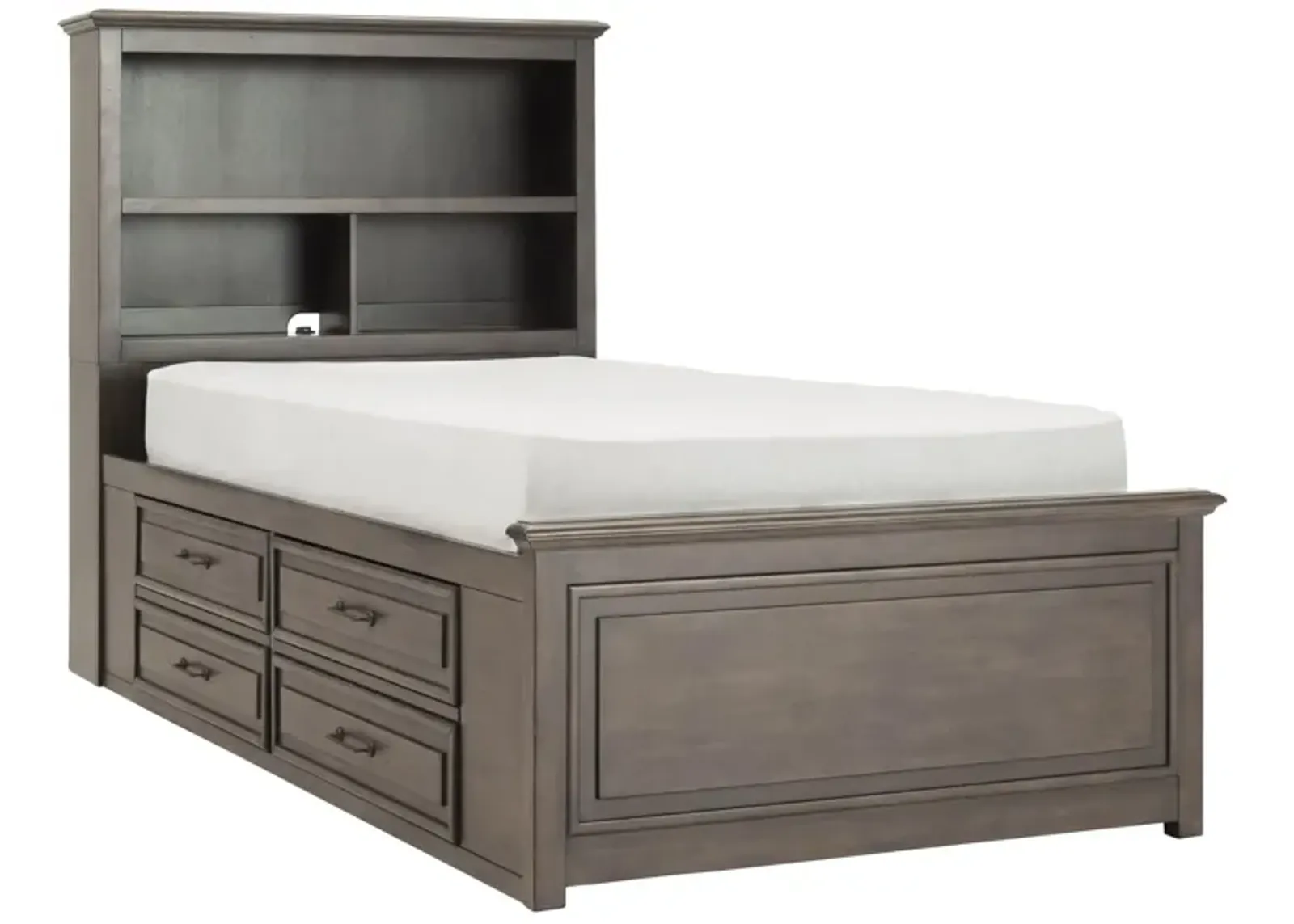 Kieran Platform Bookcase Bed w/ 1-Side Storage in Driftwood Gray by Bellanest