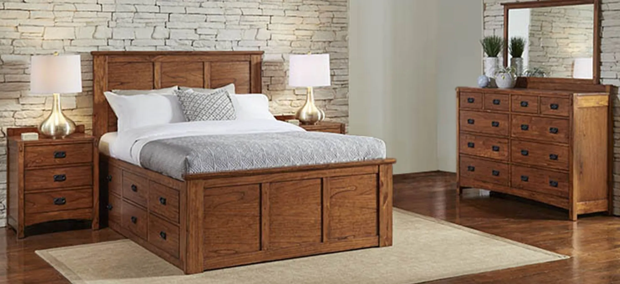 Mission Hill 4-pc. Bedroom Set w/Storage Bed in Harvest by A-America
