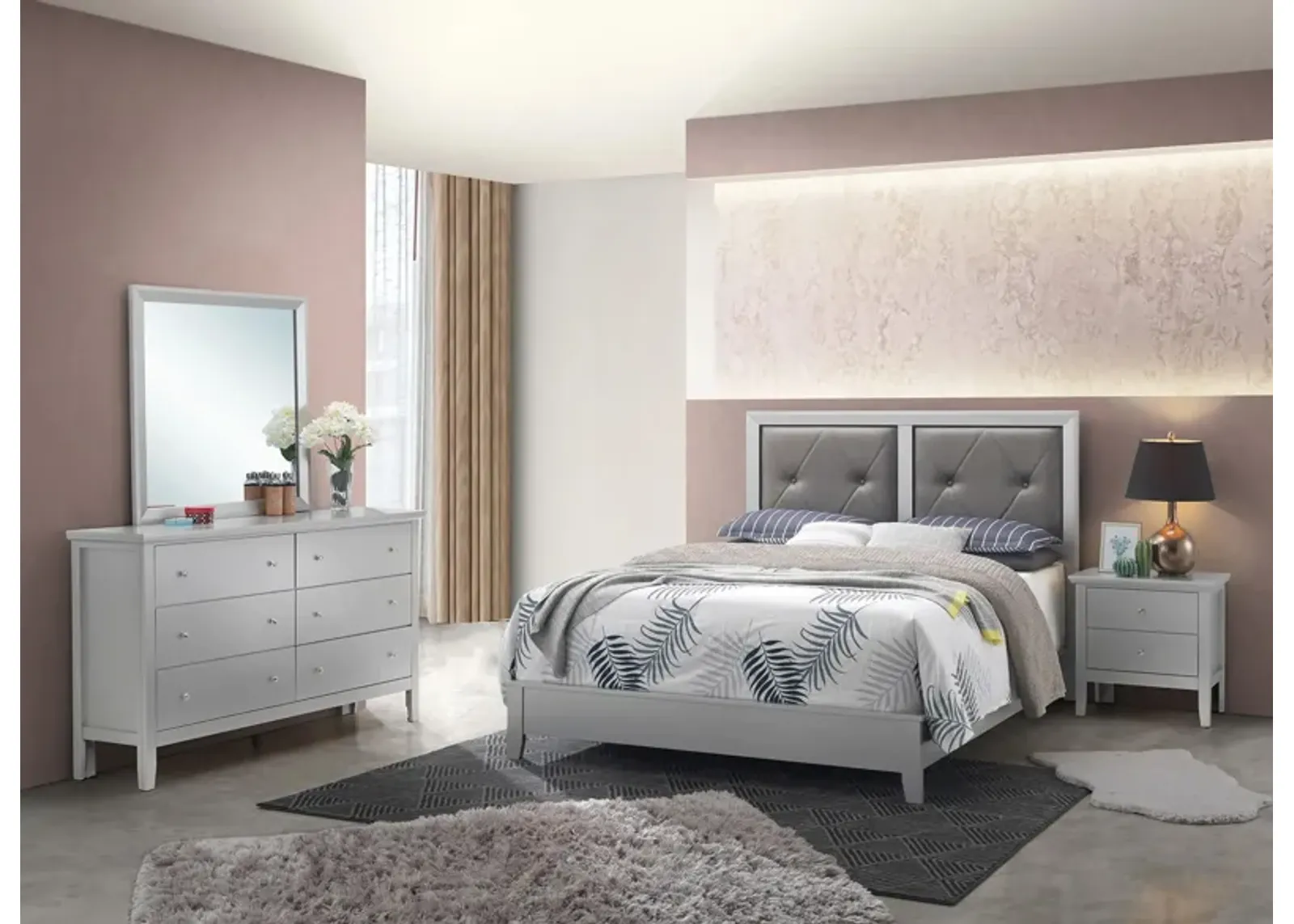 Primo 4-pc. Bedroom Set in Silver Champagne by Glory Furniture