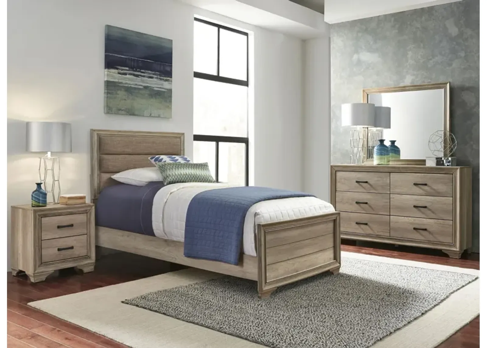 Sun Valley 4-pc. Upholstered Bedroom Set in Light Brown by Liberty Furniture