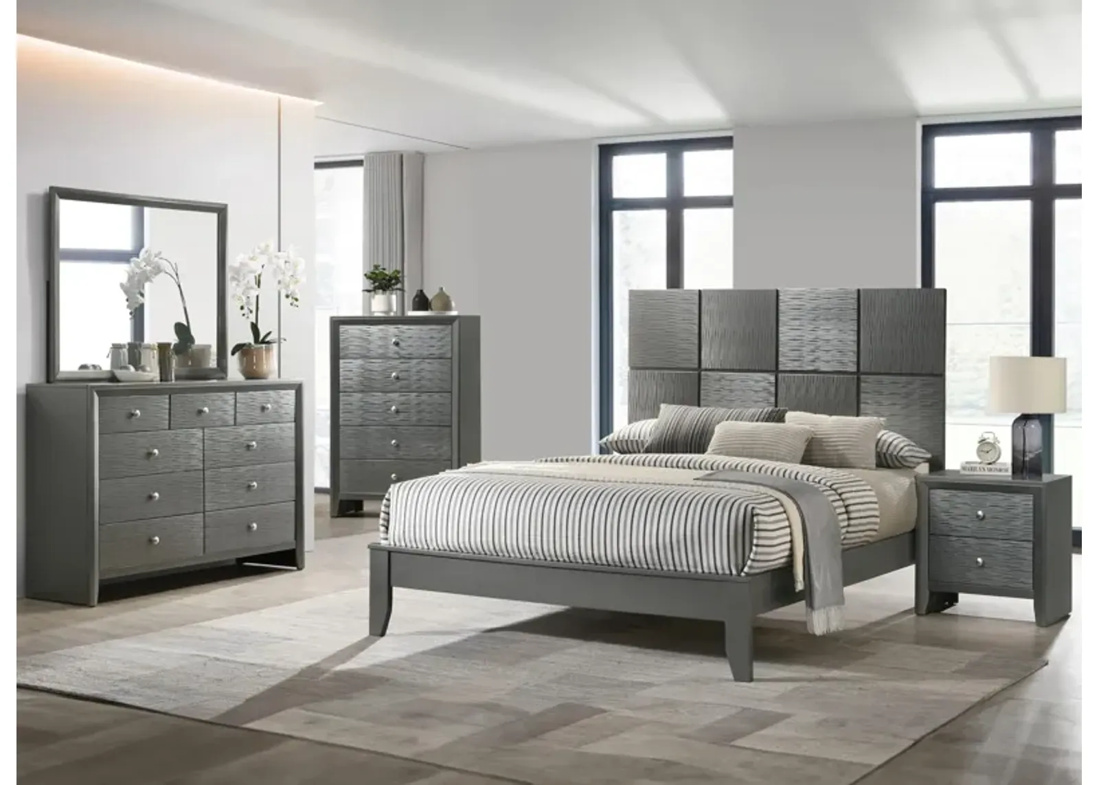 Denker 5pc. Bedroom Set in Metallic Gray by Crown Mark