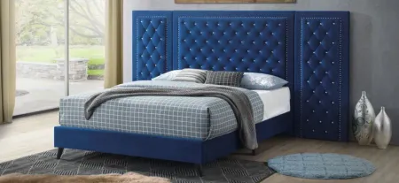 Alba Upholstered Panel Bed with Upholstered Side Panels in Navy Blue by Glory Furniture
