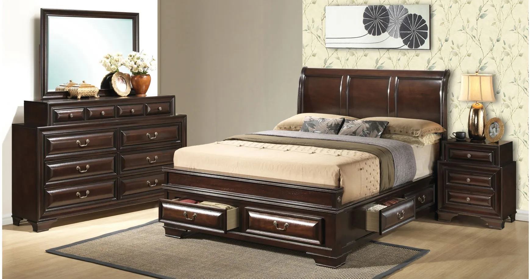 Sarasota 4-pc. Storage Bedroom Set in Cappuccino by Glory Furniture