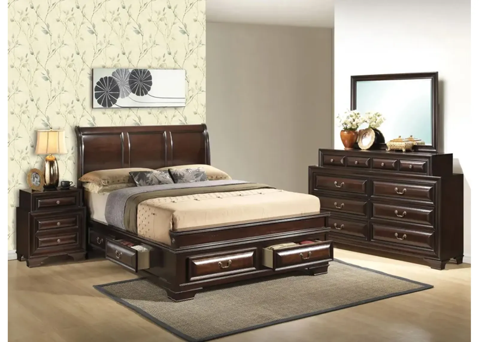 Sarasota 4-pc. Storage Bedroom Set in Cappuccino by Glory Furniture