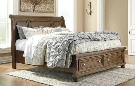 Flynnter Sleigh Bed with Storage Drawers in Medium Brown by Ashley Furniture
