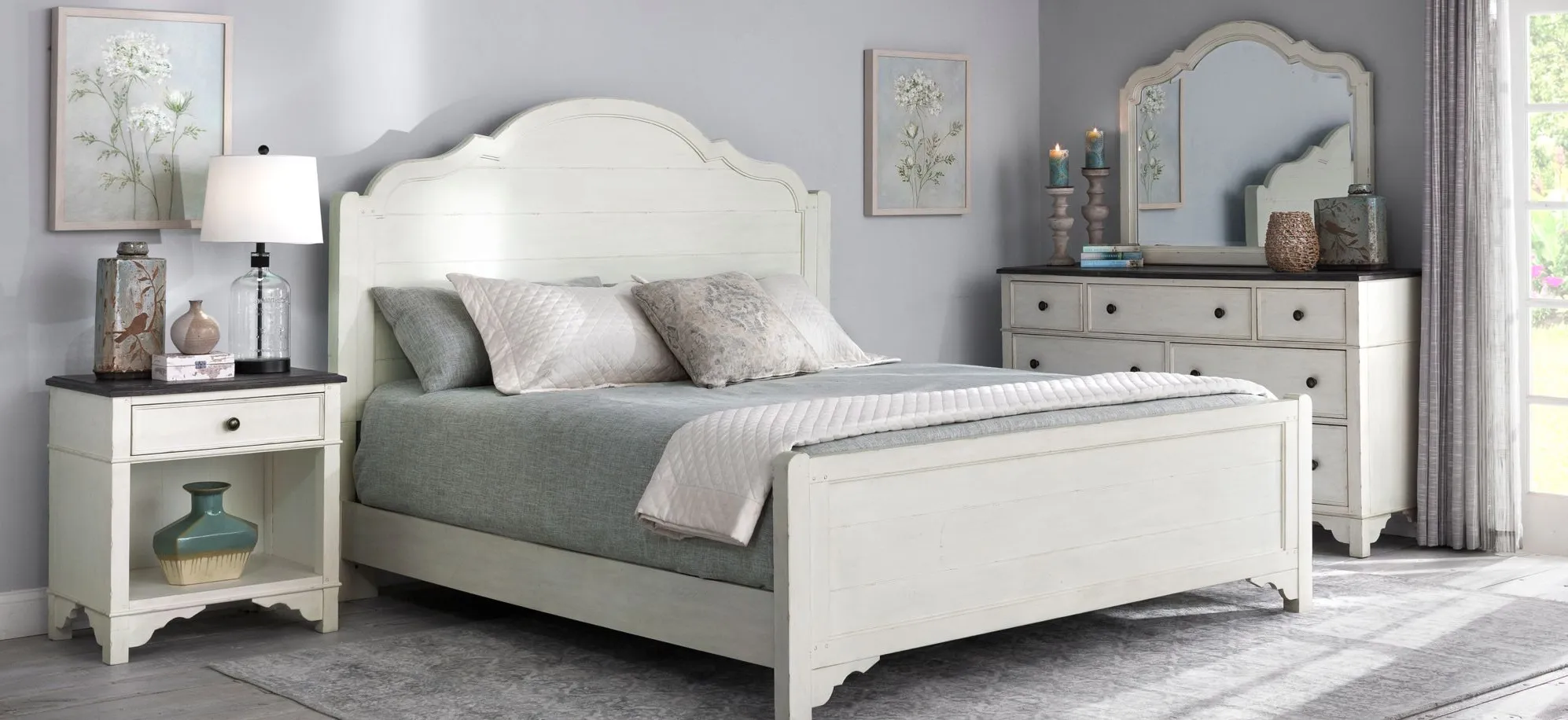 Colette 4-pc. Bedroom Set in Feathered White / Rich Charcoal by Riverside Furniture
