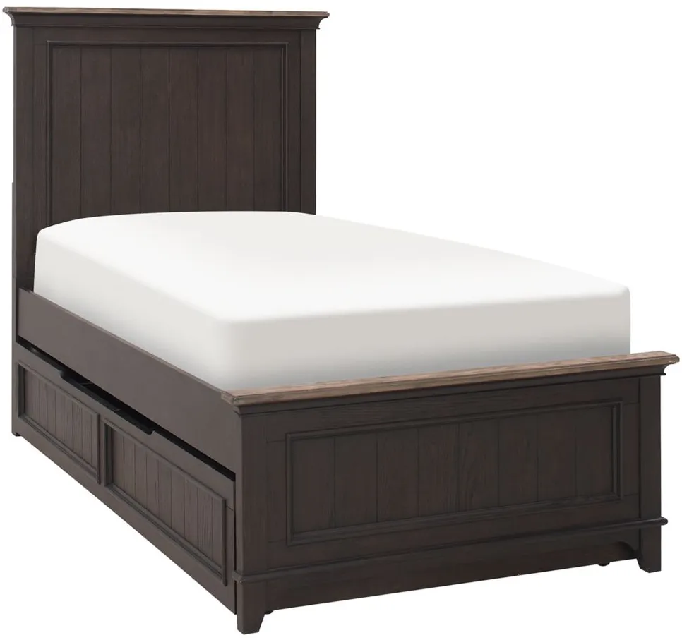 Dakota Twin Panel Bed w/ Trundle in Wirebrushed Black w/ Ember Gray Tops by Liberty Furniture