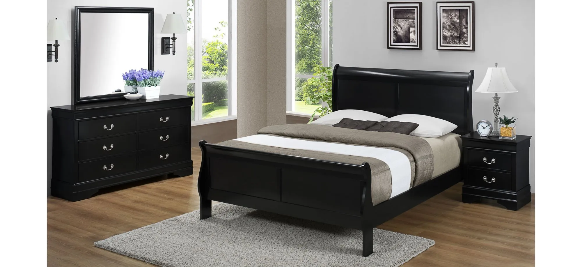 Louis Phillip 4-pc. Bedroom Set in Black by Crown Mark