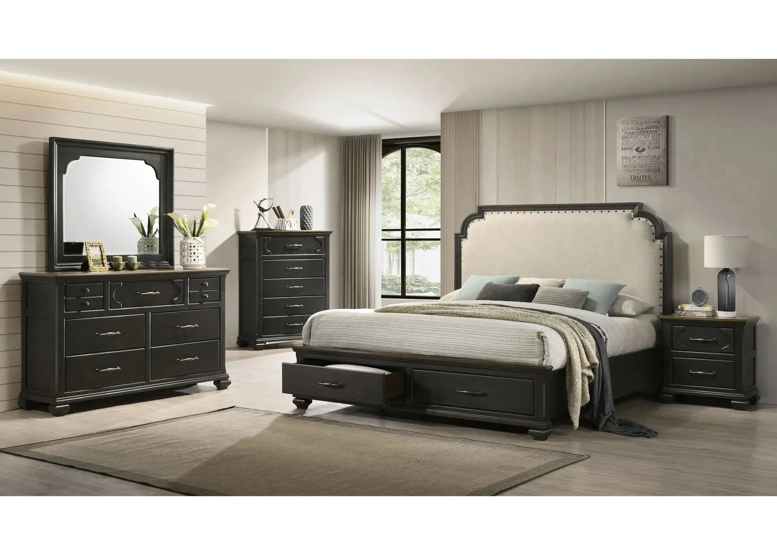 Hamilton 5-pc. Bedroom Set in Nutmeg/Charcoal Black by Crown Mark