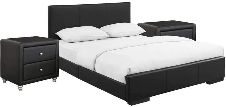 Hindes Platform Bed with 2 Nightstands in Black by CAMDEN ISLE