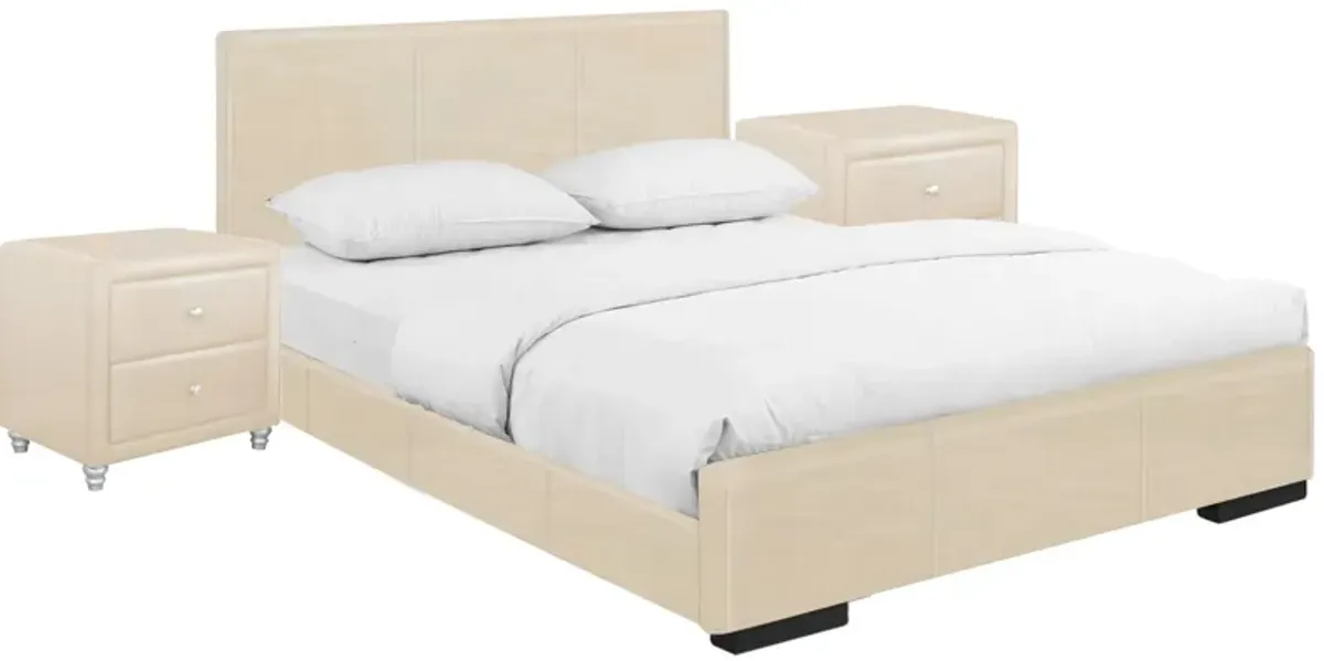 Hindes Platform Bed with 2 Nightstands in Beige by CAMDEN ISLE