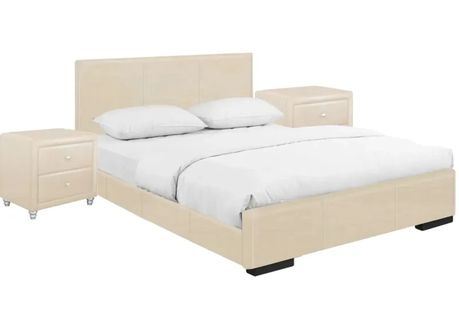 Hindes Platform Bed with 2 Nightstands in Beige by CAMDEN ISLE