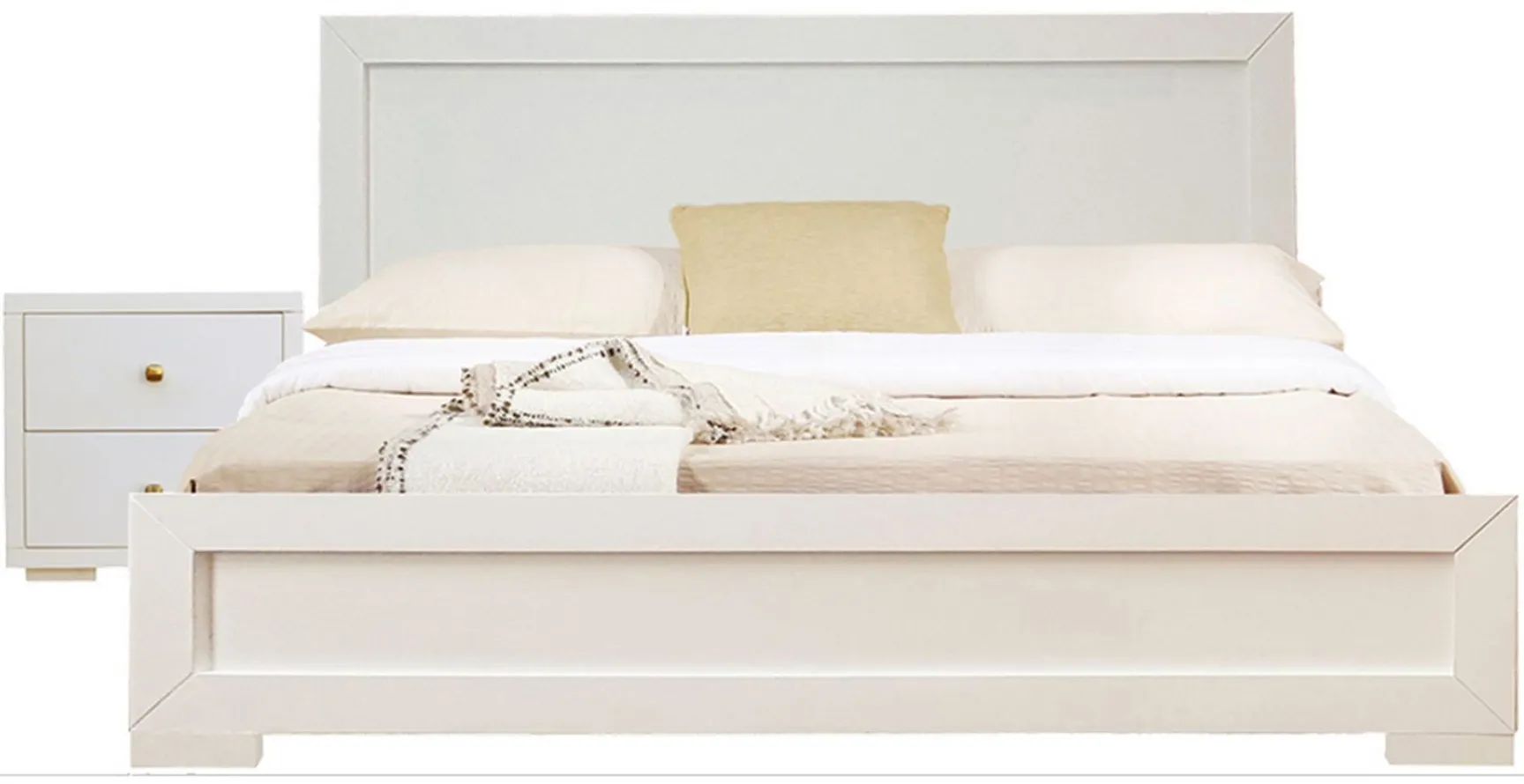 Trent Platform Bed with 1 Nightstand in White by CAMDEN ISLE