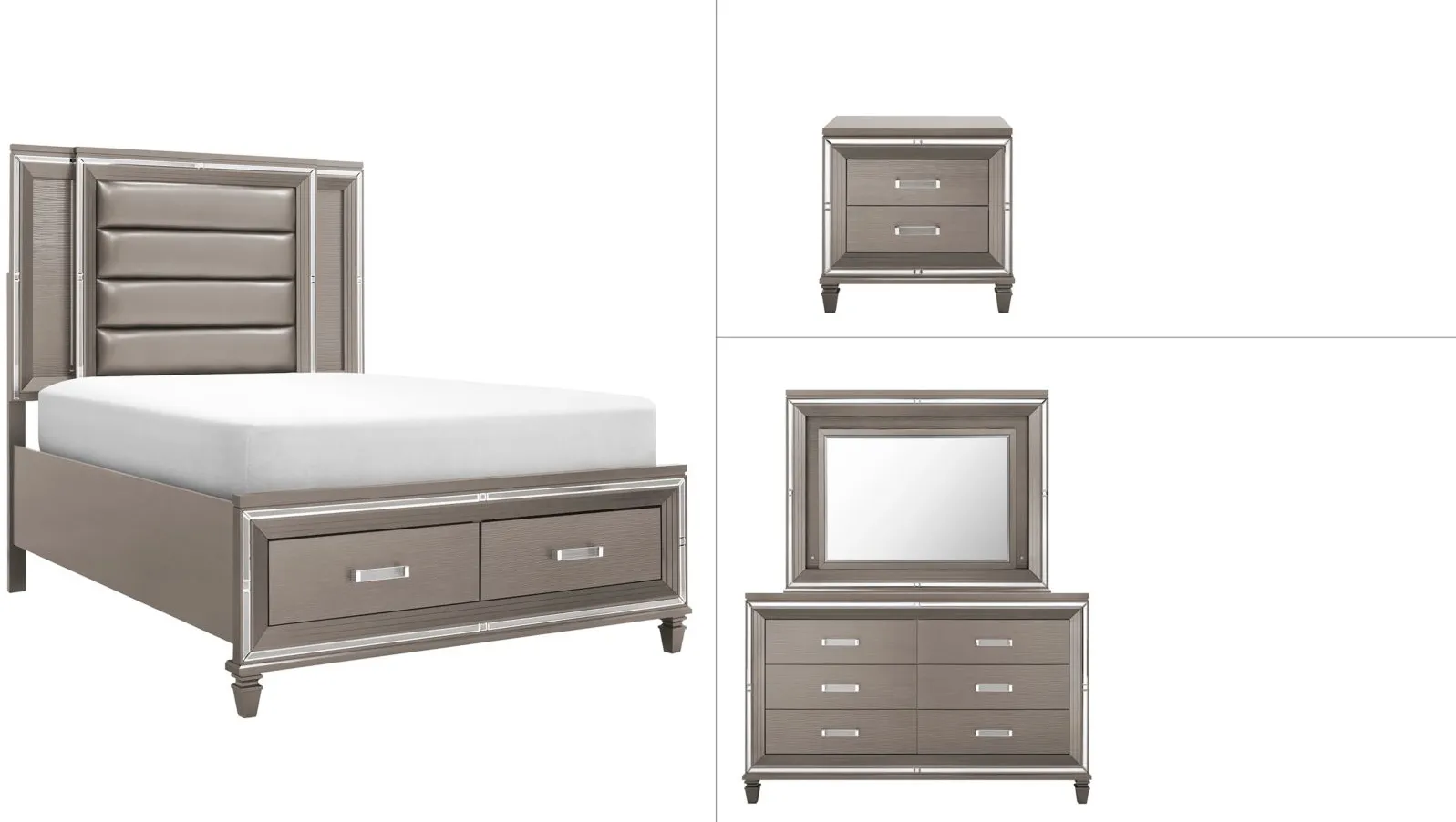 Selena 4-pc Platform Bedroom Set W/ Storage Bed in Champagne Gray by Bellanest