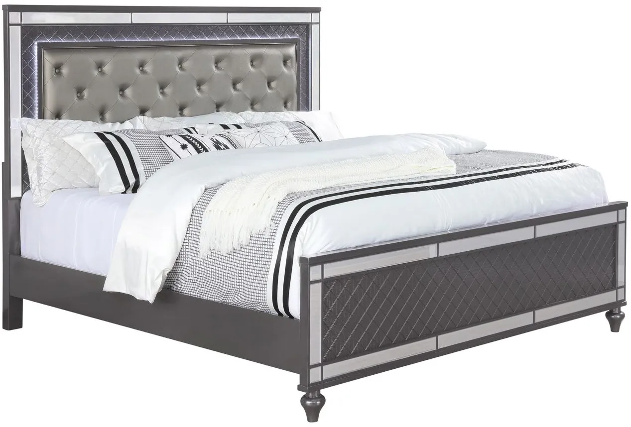 Refina Upholstered Panel Bed in Gray by Crown Mark