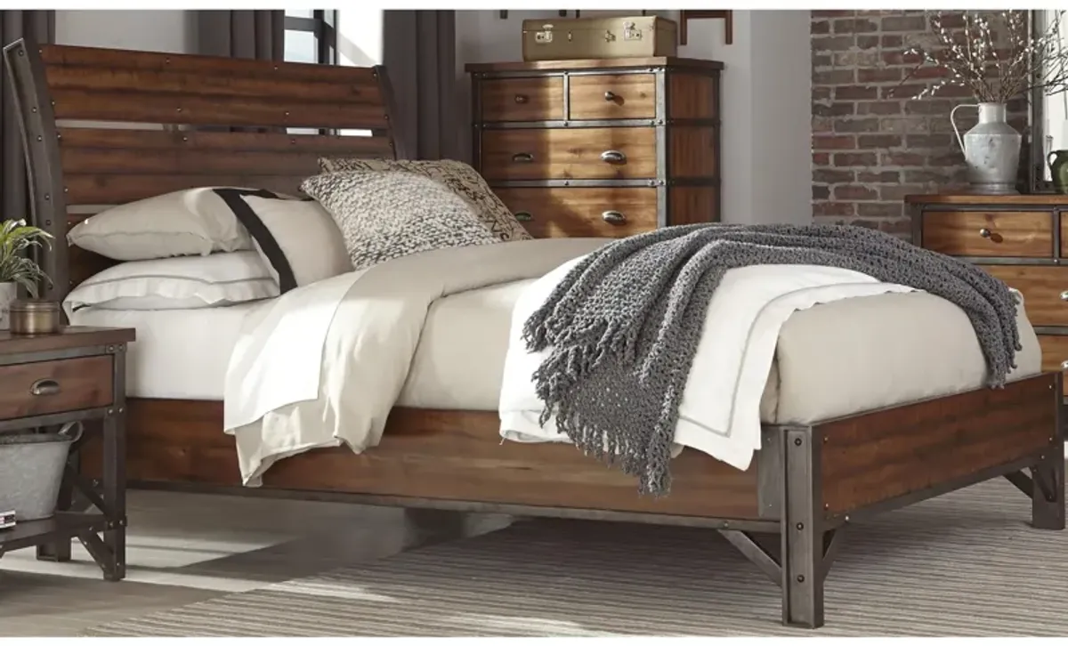 Steele Platform Bed in Rustic Brown with Gunmetal by Homelegance