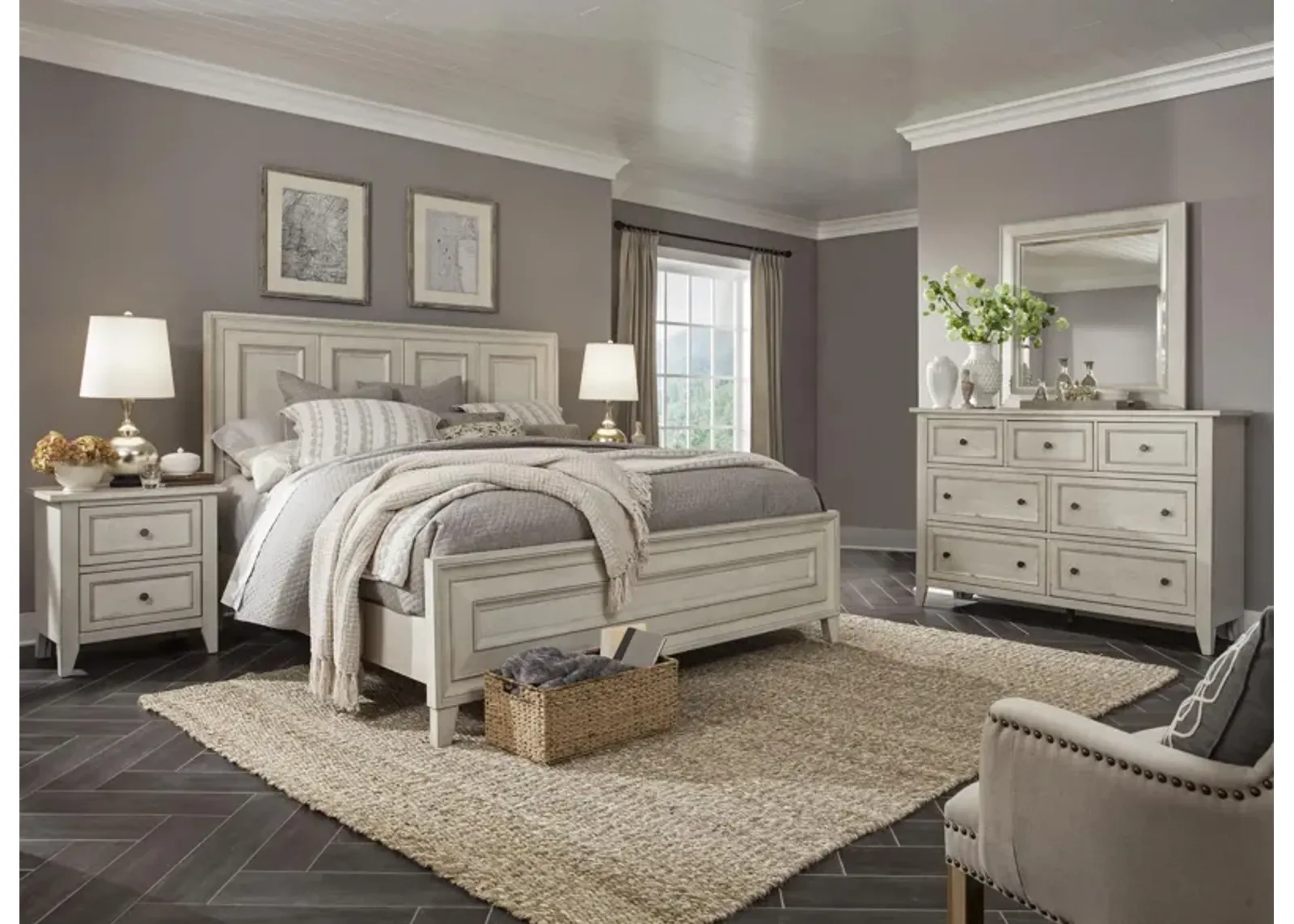 Raelynn 4-pc. Bedroom Set in Weathered White by Magnussen Home