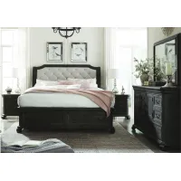Bellamy 4-pc. Upholstered Bedroom Set with Storage Sleigh Bed in Peppercorn by Magnussen Home